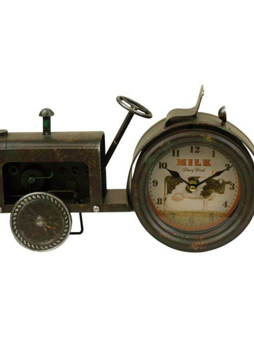 New Vintage Tractor mantle clock in distressed black metal